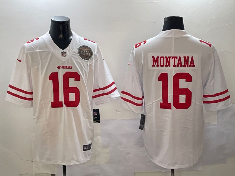 Men San Francisco 49ers 16 Montana White Second generation 2024 Nike Limited NFL Jersey style 01081